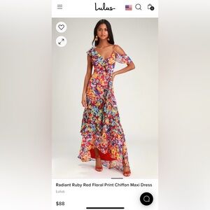 Radiant ruby red floral print chiffon maxi